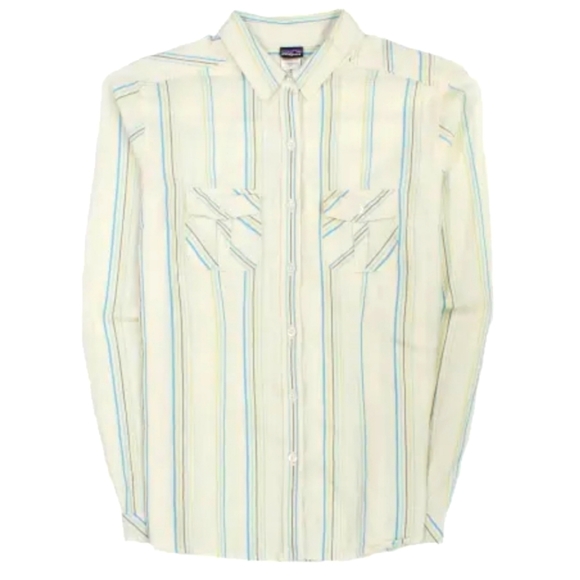 Patagonia Tops - Patagonia Pale Yellow Pinstripe Long Sleeve Button Shirt Blouse | Women's Size 4